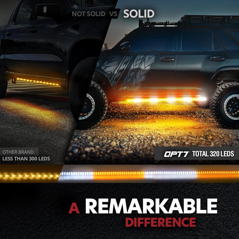 OPT7 2PCS 63" LED Strobe Light Strips - Weatherproof Running Board Emergency Lights with Remote Control, Amber & White Flashing Lights with 31 Warning Modes for Truck Construction Vehicles Pickups - Image 2